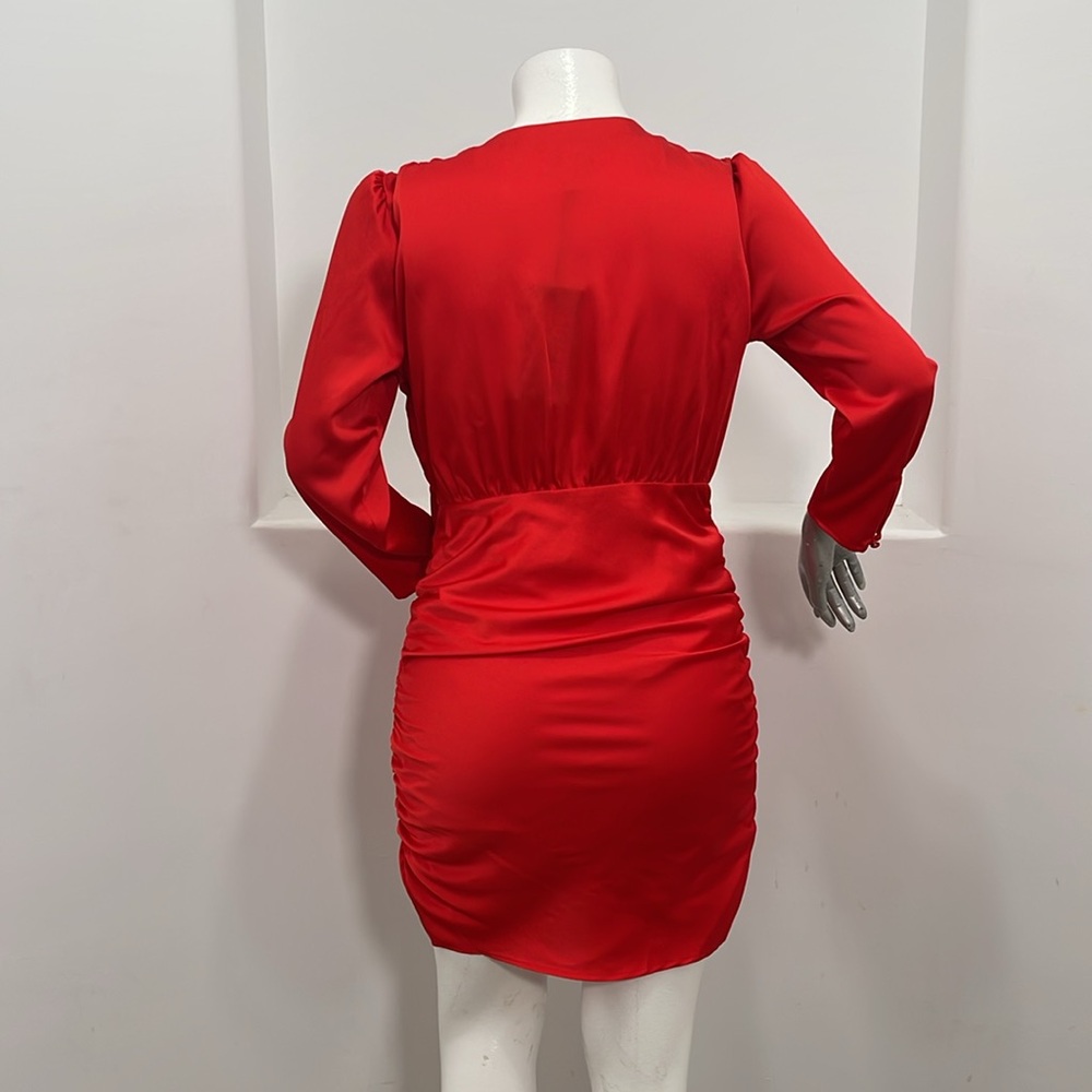 Future Collective Holiday Long Sleeve Rosette Mini Red Dress Size Various - Picture 13 of 13